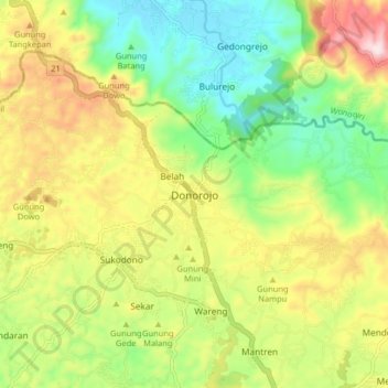 Mapa topográfico Donorojo, altitude, relevo