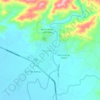 Mapa topográfico Bajos de Chila, altitude, relevo