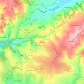 Mapa topográfico Le Mont, altitude, relevo