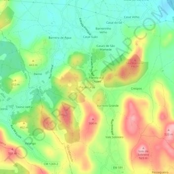 Mapa topográfico Pia do Urso, altitude, relevo