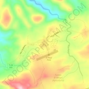 Mapa topográfico El Paují, altitude, relevo