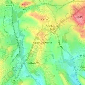 Mapa topográfico Upper Cudworth, altitude, relevo