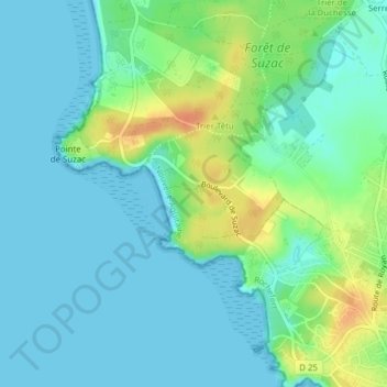 Mapa topográfico Suzac, altitude, relevo