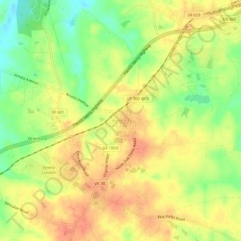 Mapa topográfico Amelia, altitude, relevo
