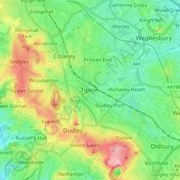 Mapa topográfico Tipton, altitude, relevo