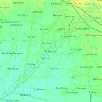 Mapa topográfico Adimulyo, altitude, relevo