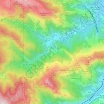 Mapa topográfico Tellitu, altitude, relevo