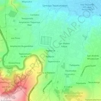 Mapa topográfico Tepeyecac, altitude, relevo