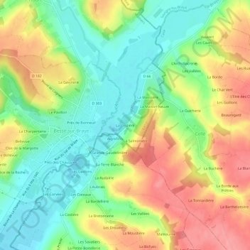 Mapa topográfico La Costière, altitude, relevo
