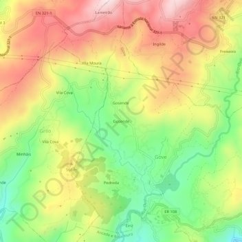 Mapa topográfico Gosende, altitude, relevo