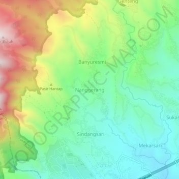 Mapa topográfico Nanggerang, altitude, relevo