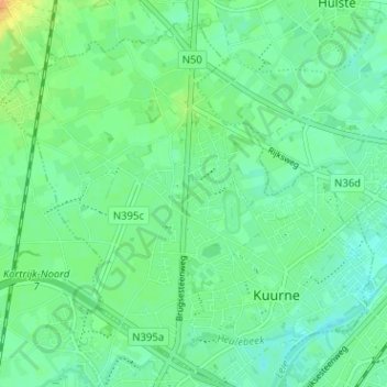 Mapa topográfico Kuurne, altitude, relevo