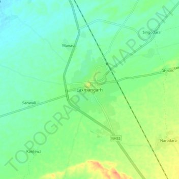 Mapa topográfico Laxmangarh, altitude, relevo
