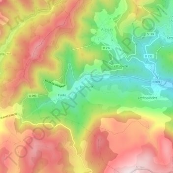 Mapa topográfico Le Crouzet, altitude, relevo