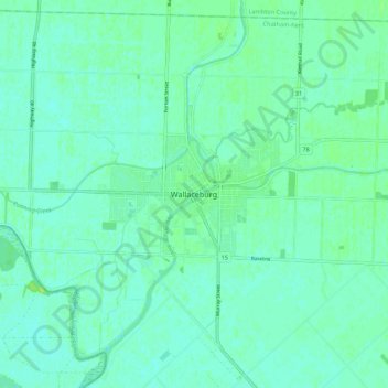 Mapa topográfico Wallaceburg, altitude, relevo