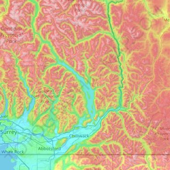 Mapa topográfico Fraser Valley, altitude, relevo