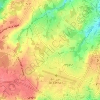 Mapa topográfico Le Rhu, altitude, relevo