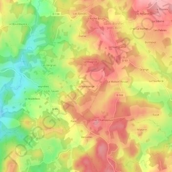 Mapa topográfico La Mauriange, altitude, relevo
