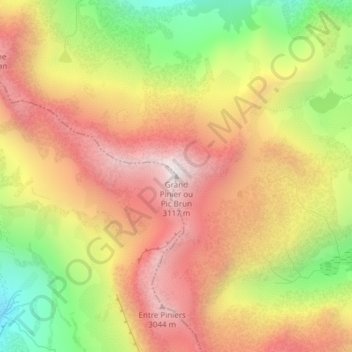 Mapa topográfico Grand Pinier ou Pic Brun, altitude, relevo