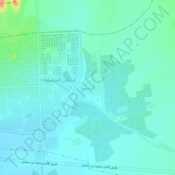 Mapa topográfico Al Hasamah, altitude, relevo