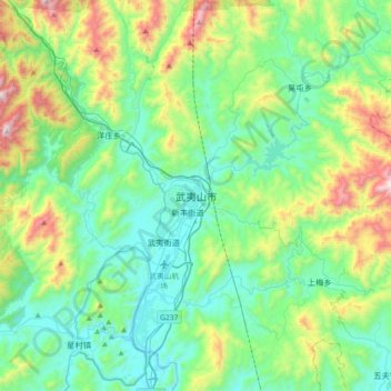 Mapa topográfico 武夷山市, altitude, relevo