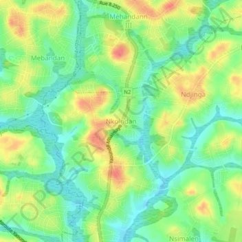 Mapa topográfico Nkolndan, altitude, relevo
