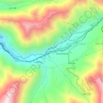 Mapa topográfico Yanamaqui, altitude, relevo