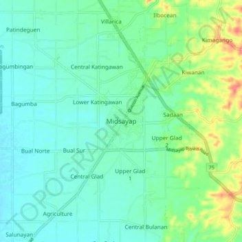 Mapa topográfico Midsayap, altitude, relevo