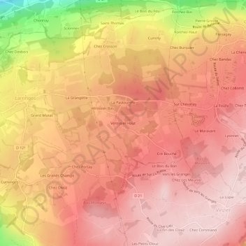 Mapa topográfico Vérossier Haut, altitude, relevo