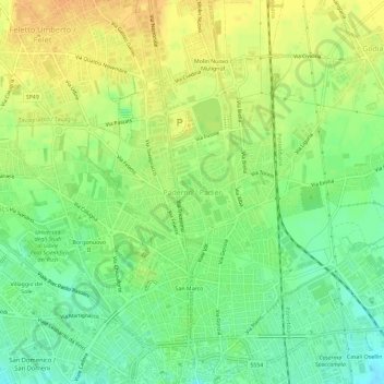 Mapa topográfico Paderno, altitude, relevo
