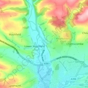 Mapa topográfico Bolham, altitude, relevo