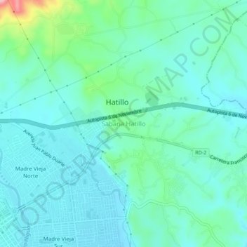 Mapa topográfico Sabana Hatillo, altitude, relevo