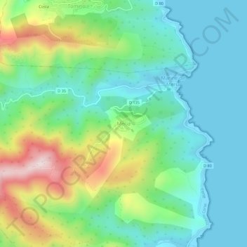 Mapa topográfico Meria, altitude, relevo