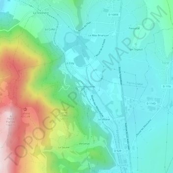 Mapa topográfico Les Moutières, altitude, relevo