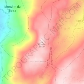 Mapa topográfico Mondim, altitude, relevo