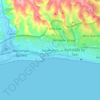 Mapa topográfico Southwick, altitude, relevo