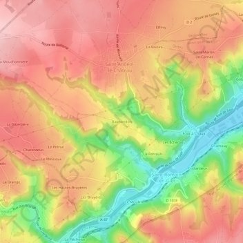 Mapa topográfico Balmondon, altitude, relevo