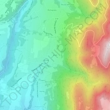 Mapa topográfico Assin, altitude, relevo
