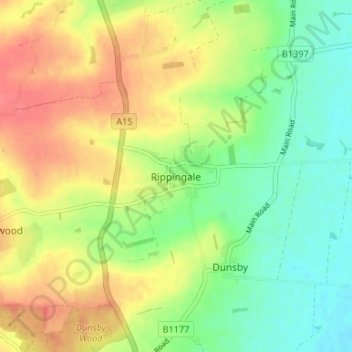 Mapa topográfico Rippingale, altitude, relevo