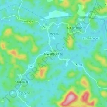 Mapa topográfico Biwong-Bane, altitude, relevo