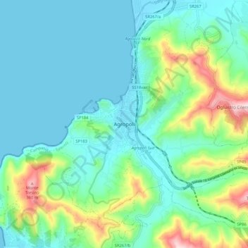 Mapa topográfico Agropoli, altitude, relevo