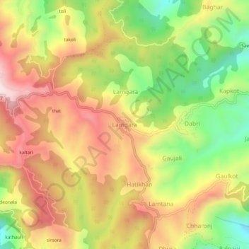 Mapa topográfico Lamgara, altitude, relevo
