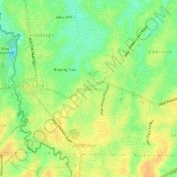Mapa topográfico Jatimakmur, altitude, relevo