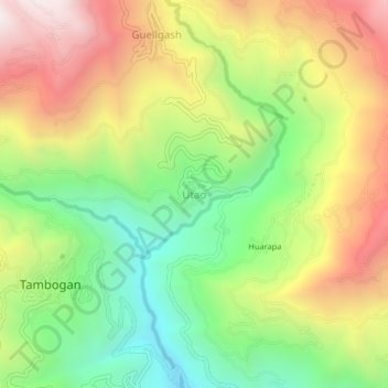Mapa topográfico Utao, altitude, relevo