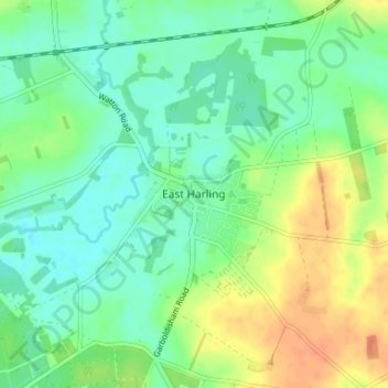 Mapa topográfico East Harling, altitude, relevo
