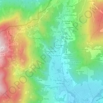 Mapa topográfico Chez Ranquin, altitude, relevo