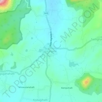 Mapa topográfico Urdigere, altitude, relevo