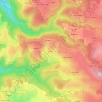 Mapa topográfico La Souche, altitude, relevo
