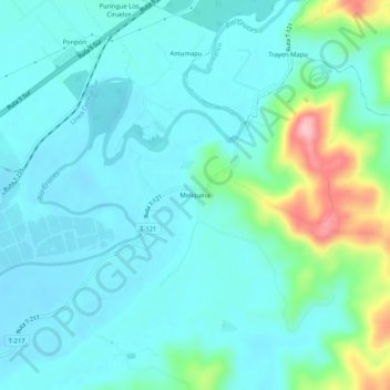 Mapa topográfico Meliquina, altitude, relevo
