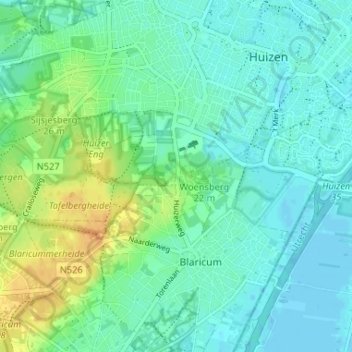Mapa topográfico Huizerhoogt, altitude, relevo